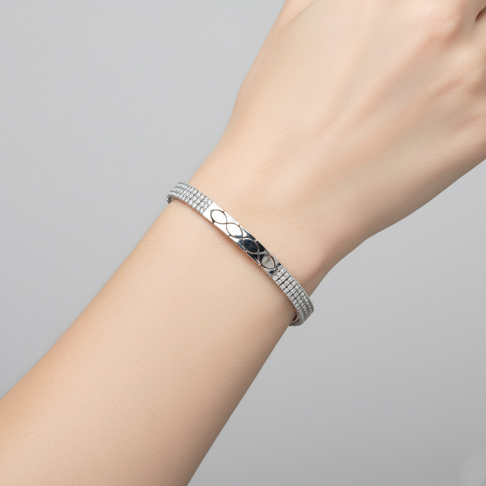 White Gold Plated Tennis Cuff Bracelet